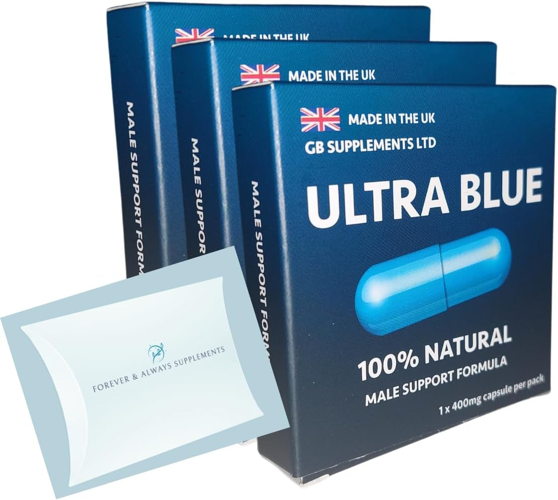 3 X Ultra Blue 400Mg High Strength Tablets Bundle for Men (New Formula) - Libido, Sex Drive, Enhancement & Endurance Support - Maca, Ginseng & More