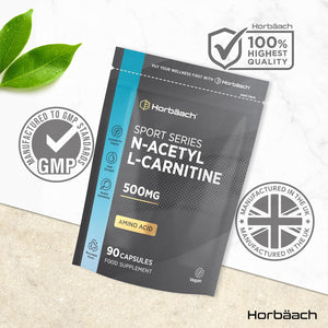 Acetyl L-Carnitine 500Mg | 90 Vegan Capsules | High Strength ALCAR Supplement | Amino Acid | by Horbaach
