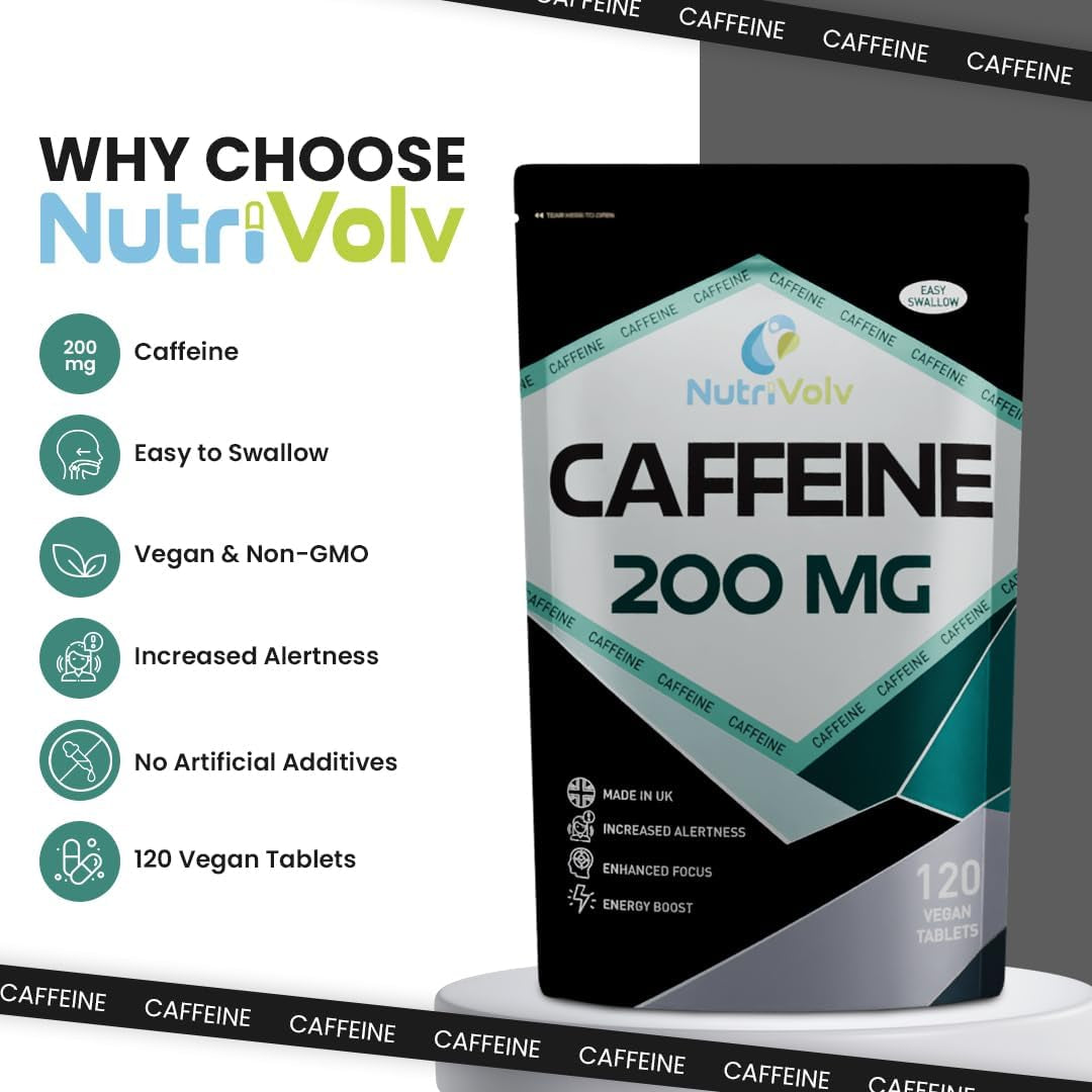 Caffeine 200Mg Tablets for Energy Boost, Mental Focus, Alertness, Weight Loss & Increase Workout Performance | Vegan