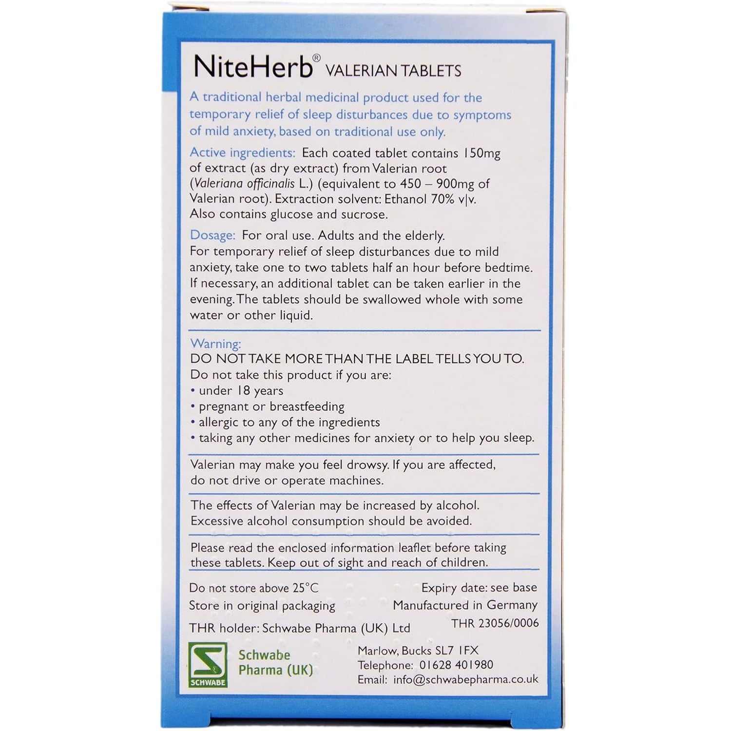 Schwabe Pharma - Niteherb - Valerian Root Extract 150Mg - Traditionally Used for Sleep Disturbances - Traditional Herbal Medicinal Product - 30 Tablets