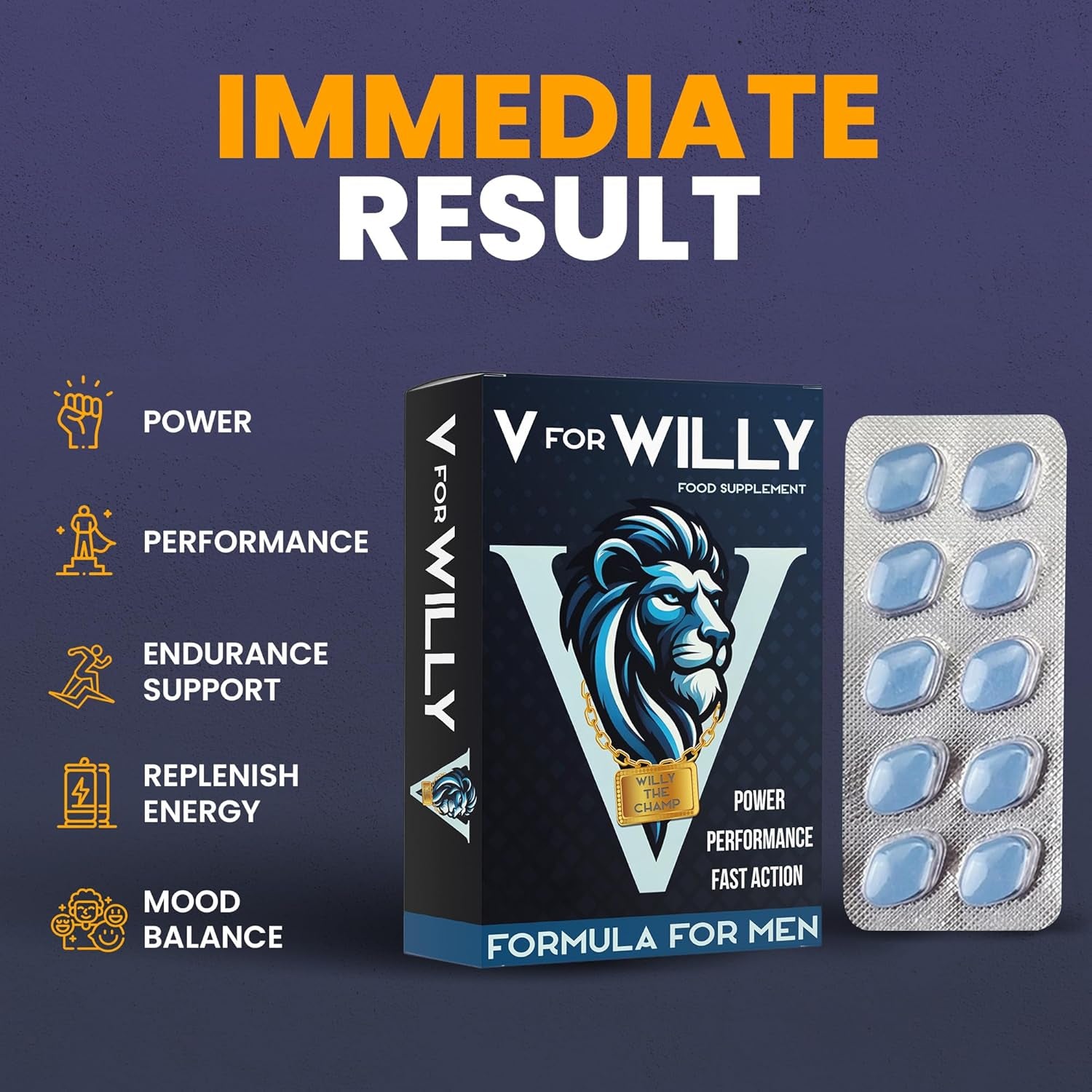 V for Willy – Blue 10 Stamina & Energy Tablets for Men – Fast-Acting Tribulus Terrestris Herbal Supplements for Enhanced Performance & Stamina – Pills for Men UK – Korean Ginseng – Supplement for Men