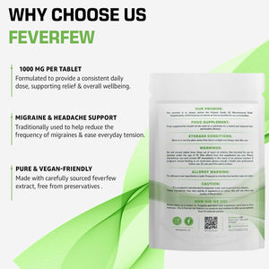 Bodygenix Feverfew 1000Mg Tablets - Headaches Relief Joints Health anti Inflammatory Natural Supplement - 60 Tablets 2 Month Supply