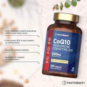 Coq10 Supplement 200Mg | 120 Vegan Tablets | High Strength Naturally Fermented Ubiquinone Coenzyme Q10 | by Horbaach