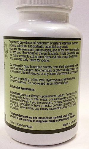 Triple Blend Seaweed Tablets 500 Mg 90 Capsules Certified Organic Harvested in North Atlantic Coast of Ireland