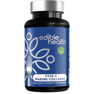 Edible Health Hydrolysed Type II Marine Collagen Capsules – 1025Mg Type II Collagen with Hyaluronic Acid & Vitamin C, High-Strength Skin & Joint Health Supplement for Women & Men – 60 Capsules