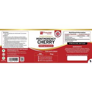 Montmorency Cherry 6400Mg - 200 Tart Cherry Capsules - Natural Tart Cherry Extract Supplement for Men & Women – Super Strength, Gluten Free, Vegan and GMO Free - Made in the UK by Prowise