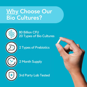 80 Billion CFU Probiotics - 20 Strains + Prebiotics | Lactobacillus and Bifidobacterium Strains | Probiotics for Women and Men | Made in the UK – 2 Month Supply