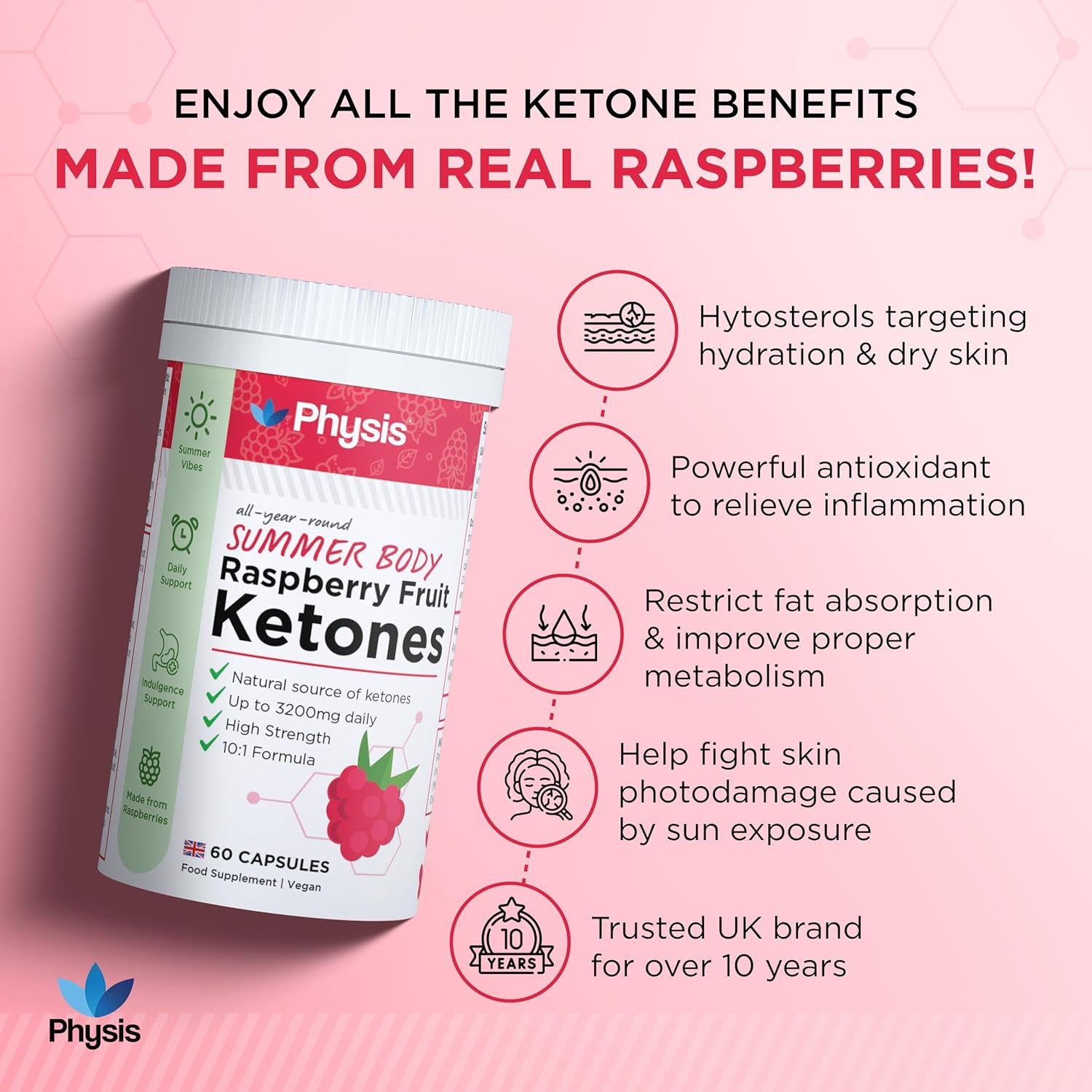 Raspberry Fruit Extract up to 3200Mg Daily | Weight Loss Max Strength | Raspberry Ketones Upgrade | Summer Body All Year | 60 X Slimming Diet Capsules | Natural Fat Burners | Men & Woman