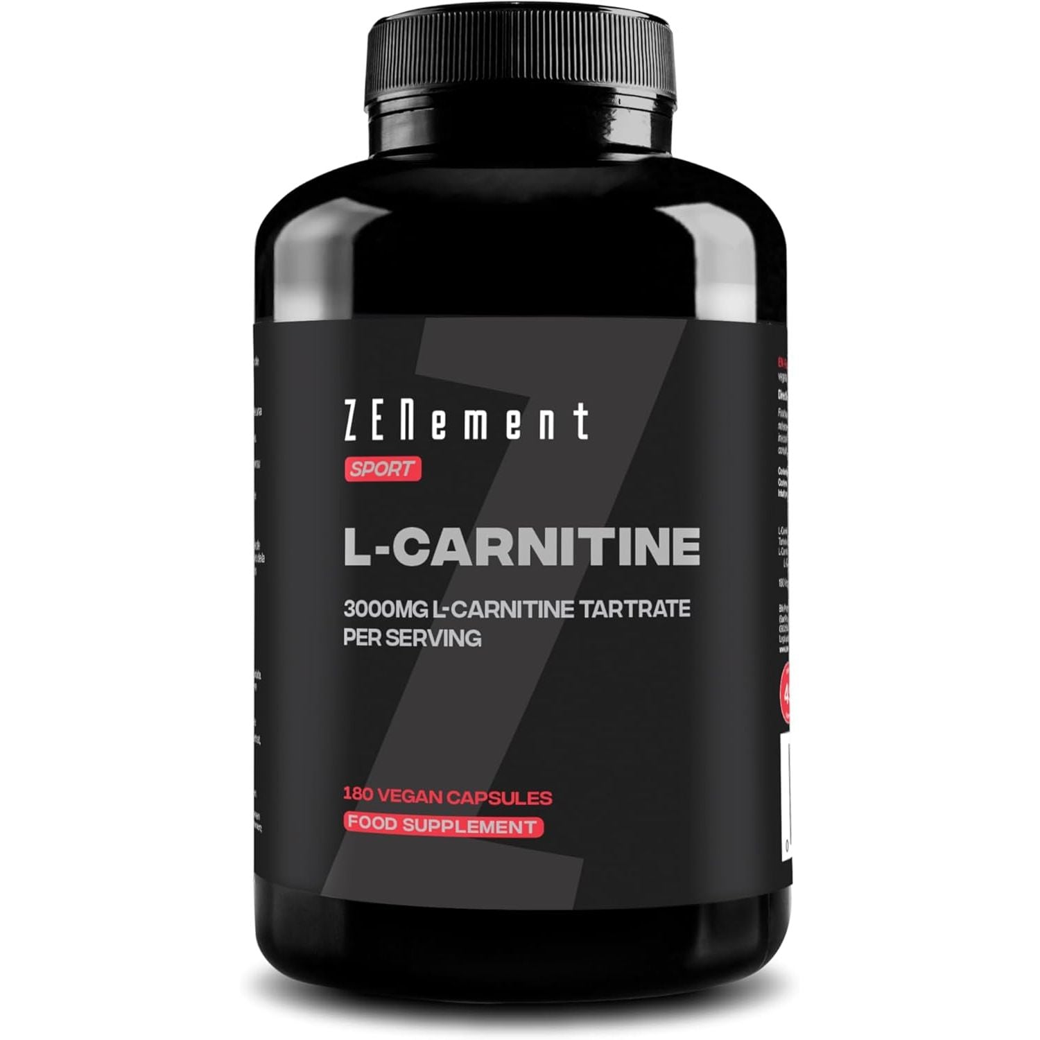 L-Carnitine 3000 Mg – 180 High-Dosage Capsules – for an Active Lifestyle – Vegan Capsules, Free from Gluten, Lactose & Soy – Sports Supplement – Zenement