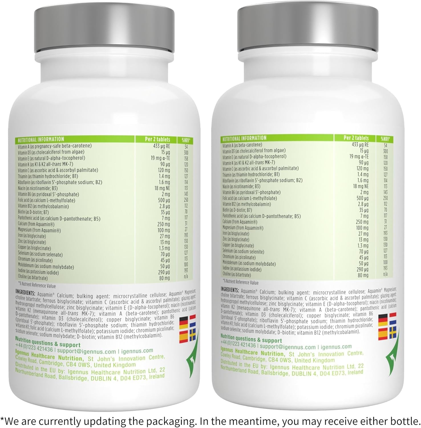 Igennus Advanced Prenatal Methylated Multivitamin, Folate for MTHFR, High Absorption, Clean Label, with Calcium, Choline, Magnesium & Gentle Iron, Complete Vegan Pregnancy Vitamins, 60 Tablets