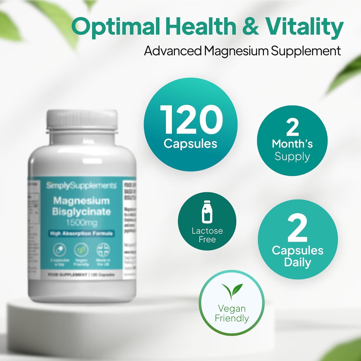 Magnesium Bisglycinate 1500Mg | Supports Energy, Muscle & Psychological Function | High Absorption, Gentle on Digestion | Vegan Friendly | 120 Capsules = 2 Months’ Supply | Gmp-Certified & Uk-Made
