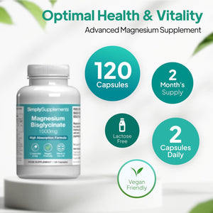 Magnesium Bisglycinate 1500Mg | Supports Energy, Muscle & Psychological Function | High Absorption, Gentle on Digestion | Vegan Friendly | 120 Capsules = 2 Months’ Supply | Gmp-Certified & Uk-Made