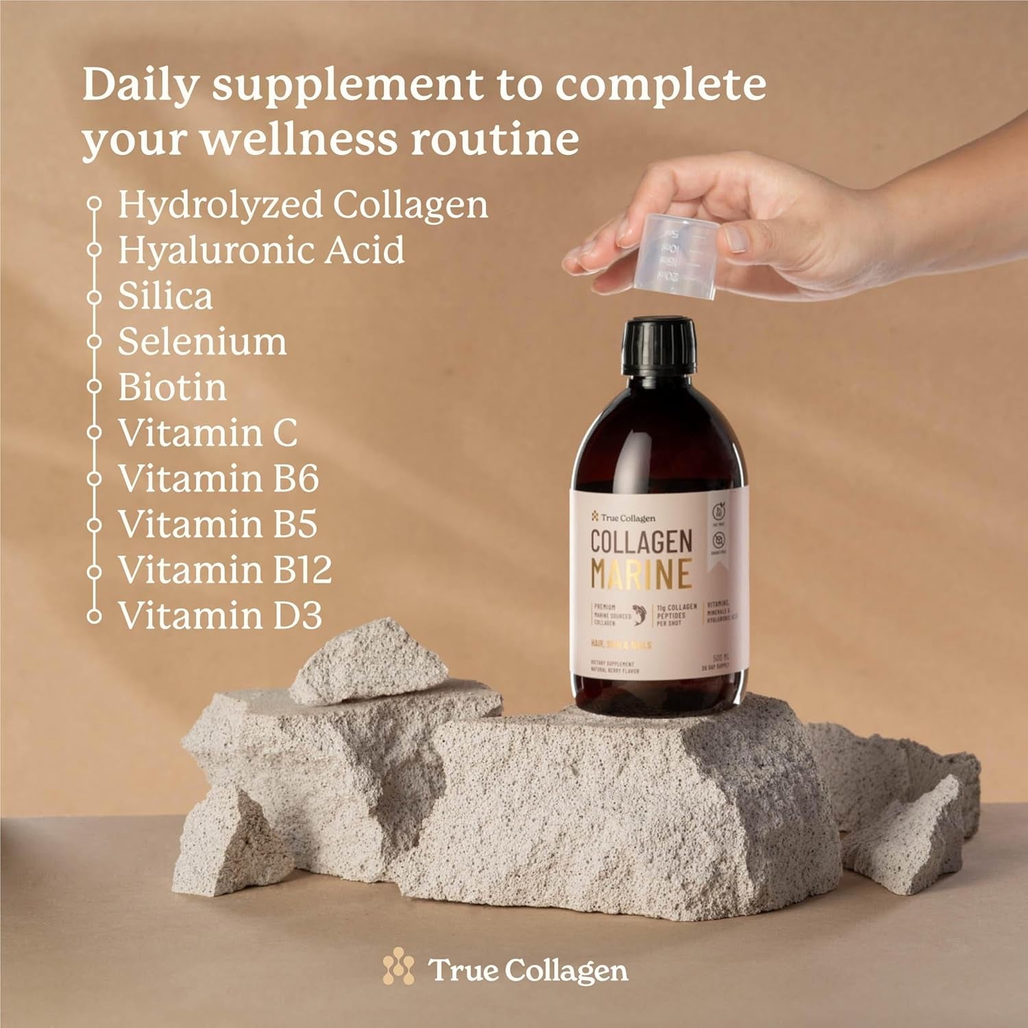 True Collagen - Liquid Marine Collagen 11000 Mg, Pack of 500Ml I Hydrolyzed Collagen Peptides for Skin, Hair, Nails I No Sugar - 20 Day Supply