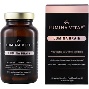 Lumina Brain Nootropic Cognitive Complex – 60 Vegan Capsules for Focus & Memory Support with Bacopa, DMAE, L‑Tyrosine, Acetyl‑Carnitine & Citicoline