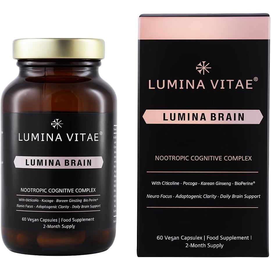 Lumina Brain Nootropic Cognitive Complex – 60 Vegan Capsules for Focus & Memory Support with Bacopa, DMAE, L‑Tyrosine, Acetyl‑Carnitine & Citicoline