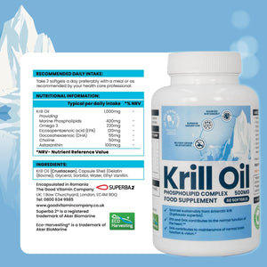 Premium Red Krill Oil: 60 Softgels, 1 Month Supply 1000Mg Supplement with Euphasia Superba Oil Rich in Choline, Phospholipids, Astaxanthin, EPA & DHA Omega-3 Fatty Acids. Supports Heart, Joint Health