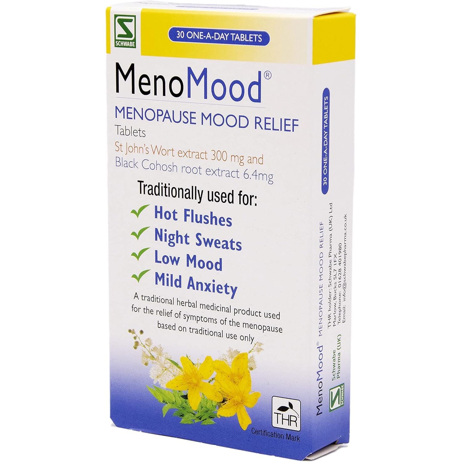 Schwabe Pharma - Menomood - Menopause Mood Relief - St. John'S Wort and Black Cohosh Extract - Traditionally Used for Hot Flushes, Night Sweats, Low Mood, Mild Anxiety - 30 Tablets