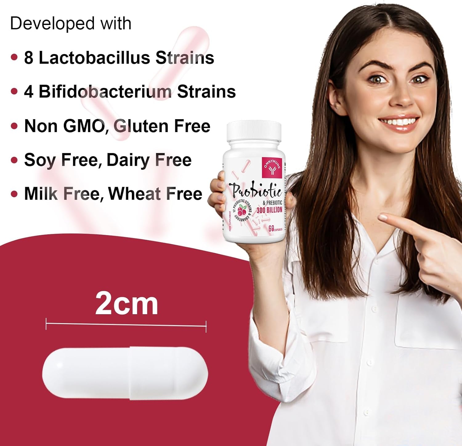 Probiotics for Women 300 Billion CFU, 12 Strains + Prebiotics, Digestive & Vaginal Health, 60 Capsules