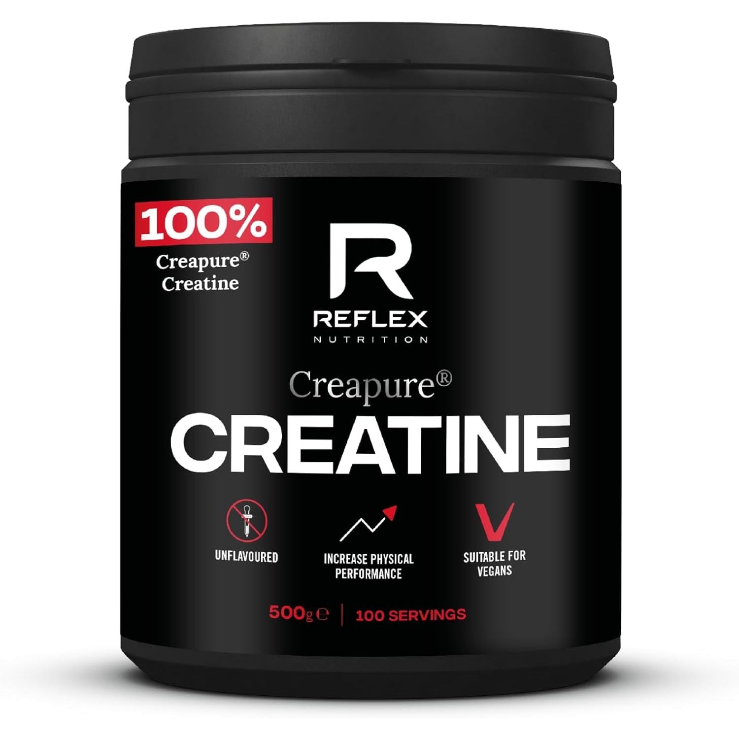 Reflex Nutrition Creapure® Creatine Monohydrate Powder Unflavoured - 100% Creatine for Strength, Muscle Gains & Recovery - No Fillers or Additives - 500G (Vegan Creatine 5G per Serving, 100 Servings)
