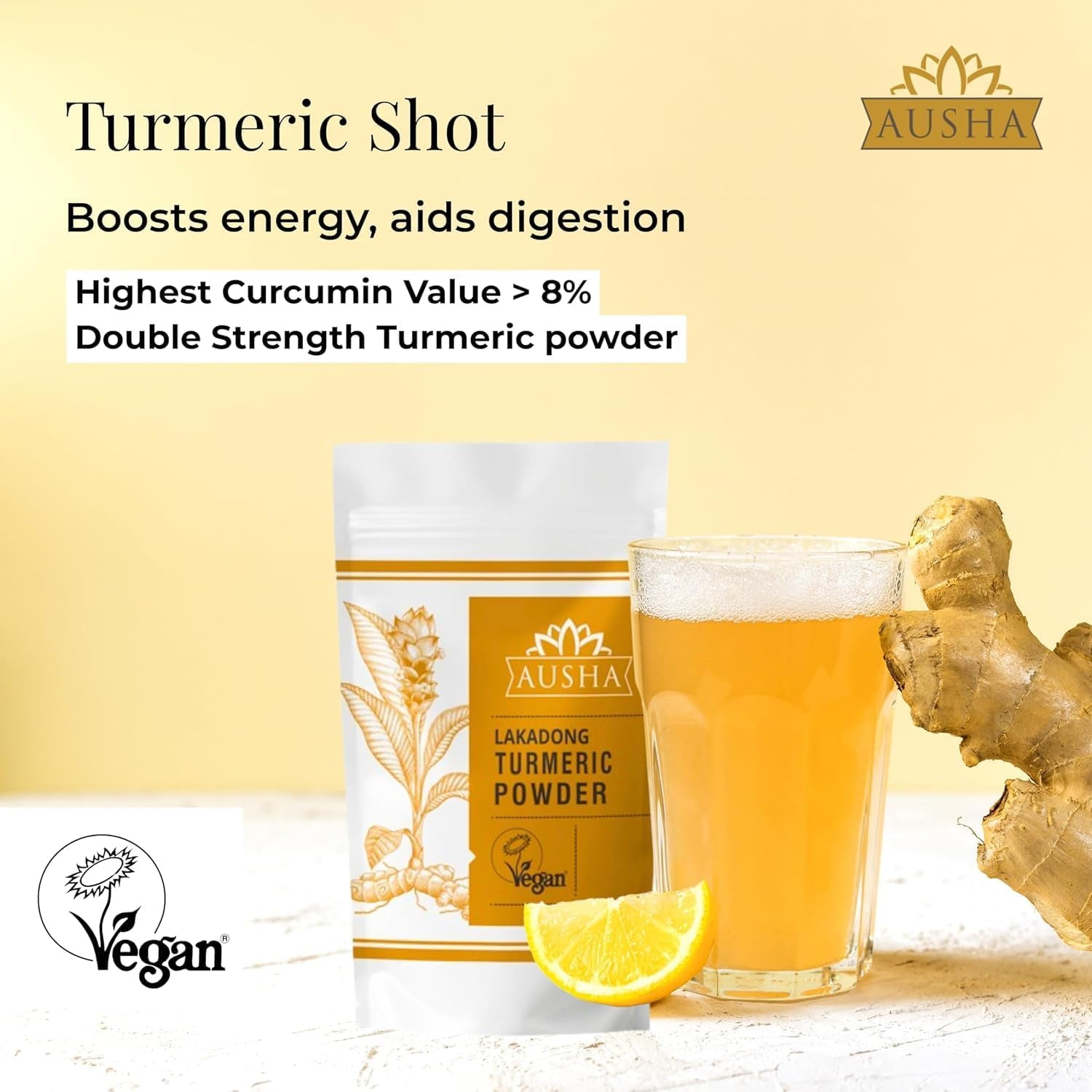 Ausha Lakadong Turmeric Root Powder 500G - 8-9% Curcumin - 1* GREAT TASTE AWARD 2025 - Joint Pain Relief - Use in Cooking, Turmeric Latte Powder, Tea - GREAT TASTE PRODUCER