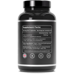 RESVERATROL 1000MG | 100% Pure Trans Resveratrol | High Strength Antioxidant Supplement | 60 X 500MG Capsules | Lab Tested | 100% Natural and Non-Gmo