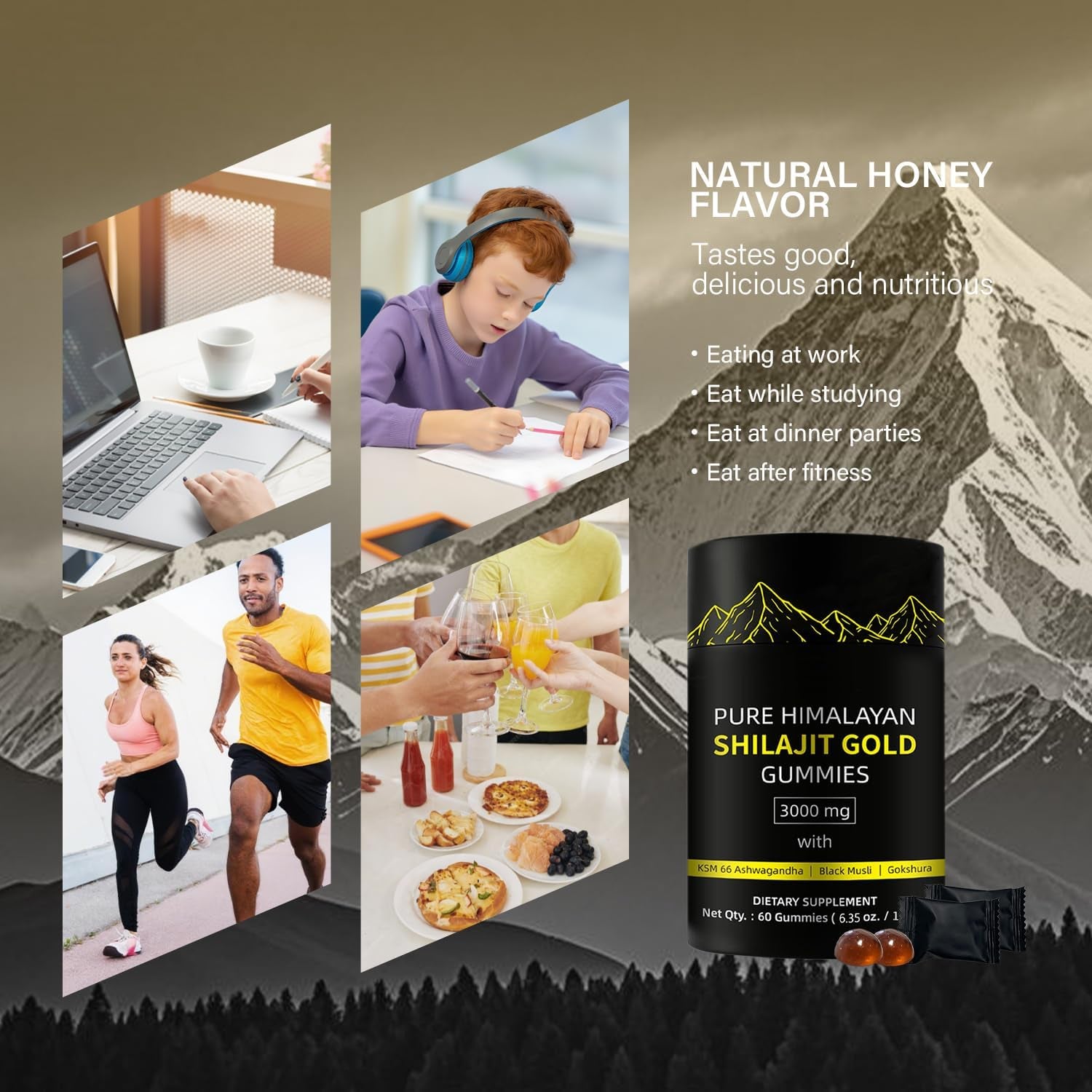 Shilajit Gold Gummies for Man, Gold Seal Pure Himalayan Shilajit Enriched with Acid Fulvic, Essential Minerals, 85+ Trace Elements to Boost Energy and Immunity, 60 Capsules.