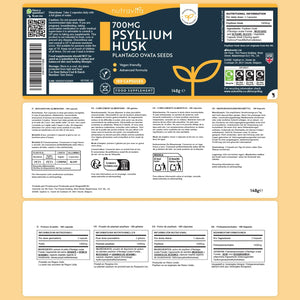 Psyllium Husks Fibre Supplement – 1400Mg per Serving – Naturally High in Soluble Fibre – 180 Vegan Capsules – Supports Daily Rhythm – 100% Pure Plantago Ovata Plant Seeds – Made in the UK by Nutravita