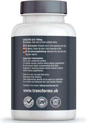 Transforme Coq10 100Mg 180 Capsules, High Absorption High Strength Coenzyme Q10 Liquid Softgels, 6 Months Supply, Naturally Fermented, UK Made