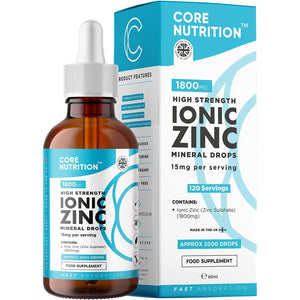 Ionic Zinc Liquid Drops - 60Ml Glass Bottle - 120 Servings - High Strength 15Mg - Supports Metabolism & Healthy Immune System - Made by Core Nutrition