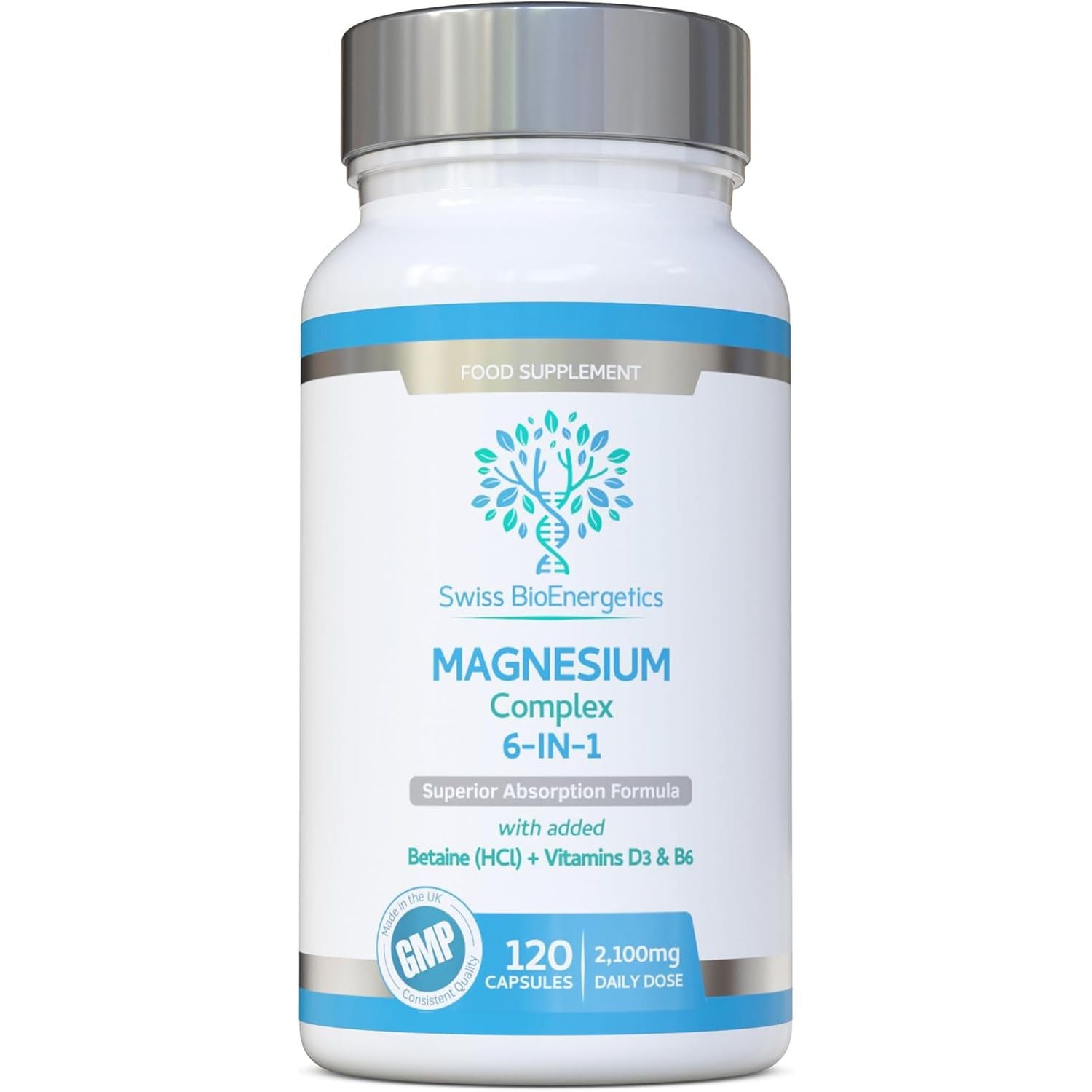 Magnesium Complex 6-In-1 | Max Absorption Formula 2100Mg of Magnesium Bisglycinate, Magnesium Taurate, Magnesium Citrate, Magnesium Gluconate, Magnesium Malate, Magnesium Lactate, Vegan UK Made