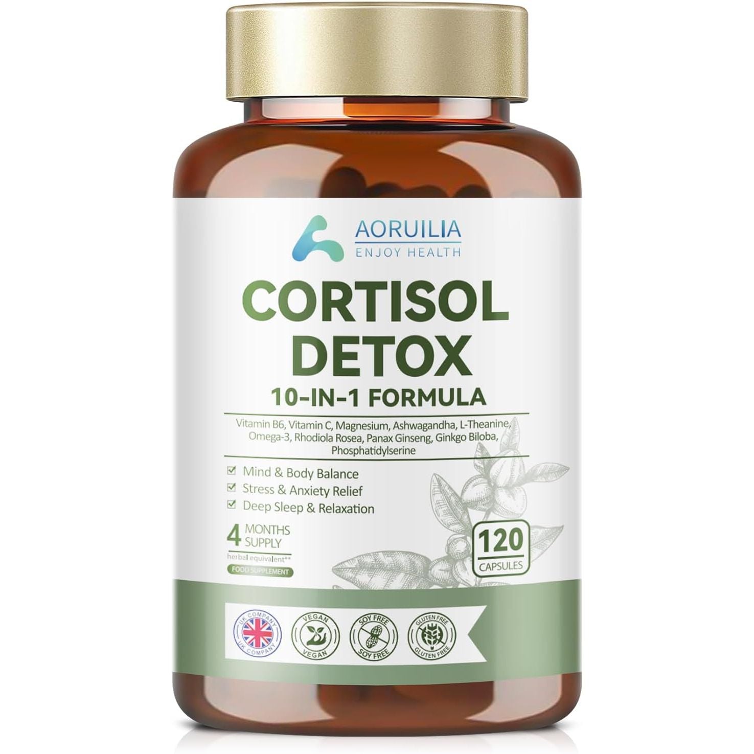 Cortisol Detox, Cortisol Reducing Supplement with 4000Mg High Strength Ashwagandha (From a 200Mg 20 :1 Extract) for Lower Stress & Anxiety, Balance Adrenal Hormones, Reduce Fatigue, 120 Capsules