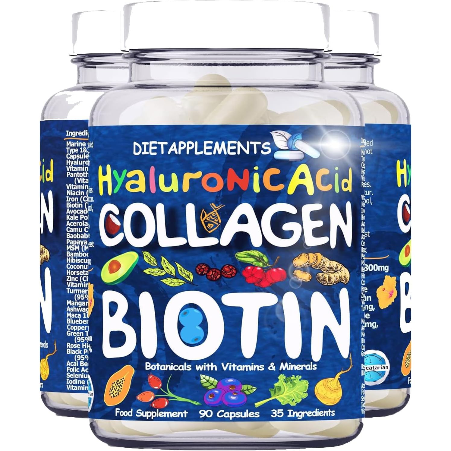 Marine Collagen Type1&3 1800Mg, Biotin 10000Mcg/Serving, Hyaluronic Acid, Vitamins, Minerals, Botanicals | 2432Mg/Serving | Hydrolysed High Strength Peptides Supplement | Skin, Hair, Nails, Joints