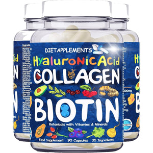 Marine Collagen Type1&3 1800Mg, Biotin 10000Mcg/Serving, Hyaluronic Acid, Vitamins, Minerals, Botanicals | 2432Mg/Serving | Hydrolysed High Strength Peptides Supplement | Skin, Hair, Nails, Joints