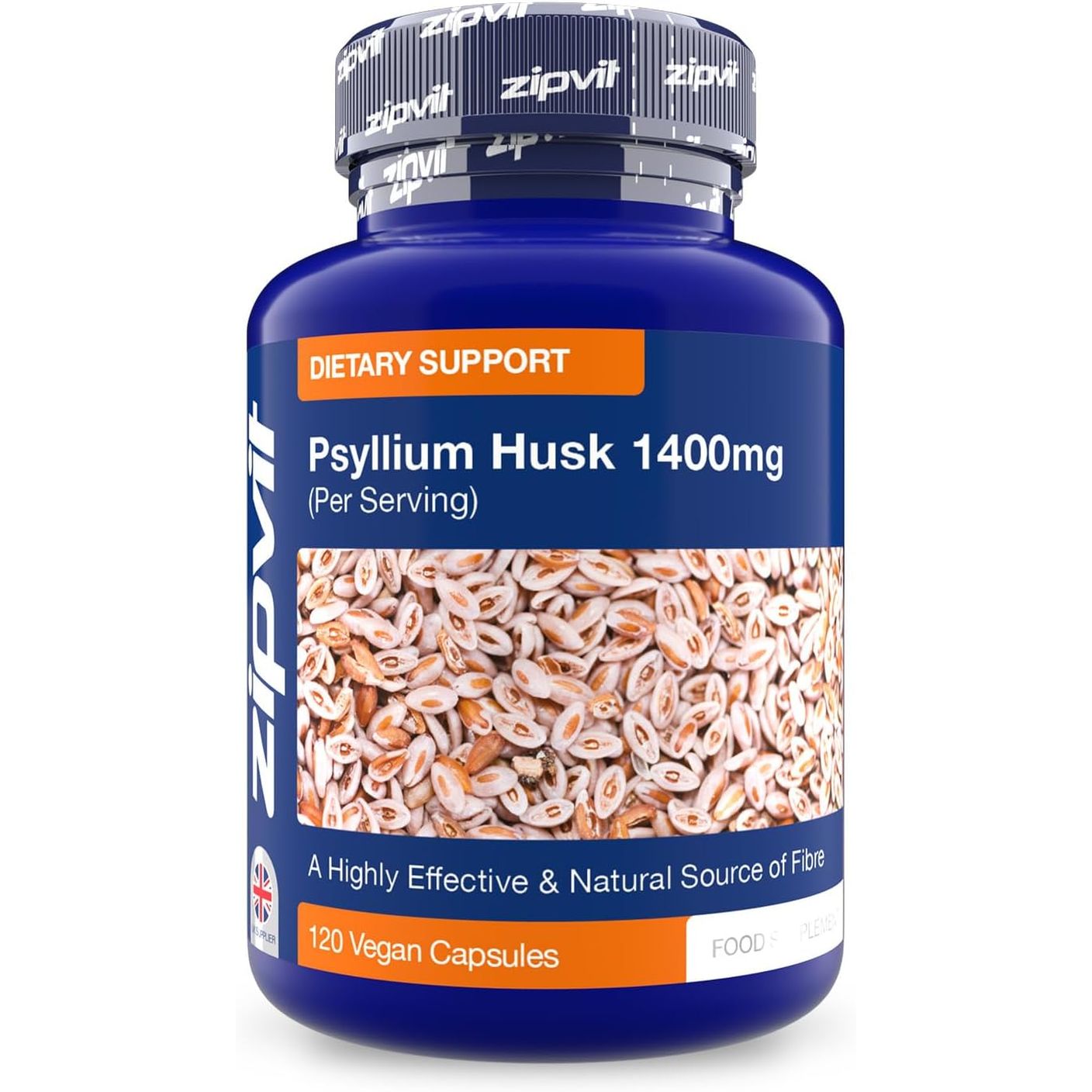 Zipvit Psyllium Husk Fibre Supplement, 1400Mg Psyllium Husk Powder, up to 4200Mg per Serving, 120 Vegan Capsules