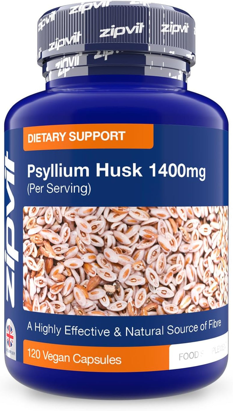 Zipvit Psyllium Husk Fibre Supplement, 1400Mg Psyllium Husk Powder, up to 4200Mg per Serving, 120 Vegan Capsules