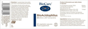 Biocare Bioacidophilus | 20 Billion LAB4 Live Bacteria | Food Supplement Suitable for Vegetarians and Vegans - 60 Capsules