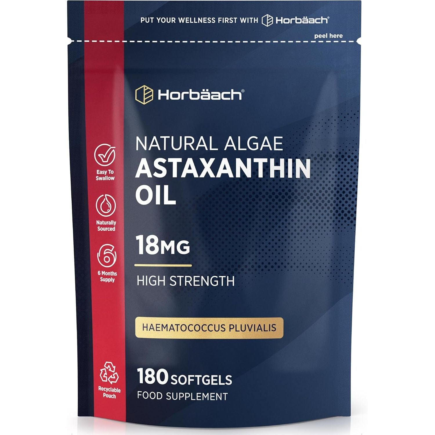 Astaxanthin Supplement 18Mg | 180 High Strength Softgels | Naturally Sourced from Haematococcus Pluvialis Algae | by Horbaach