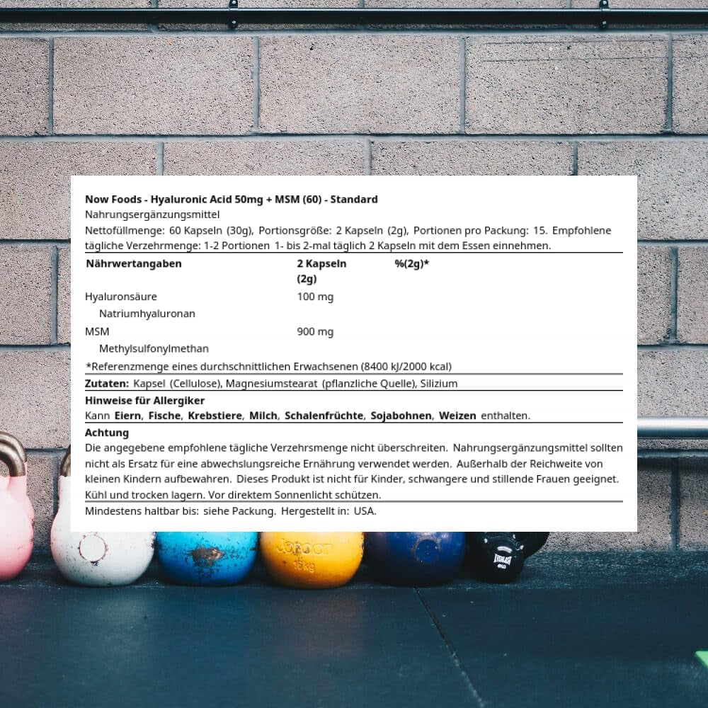 Now Foods Hyaluronic Acid Capsules plus MSM Standard, 50 Mg, 60-Count