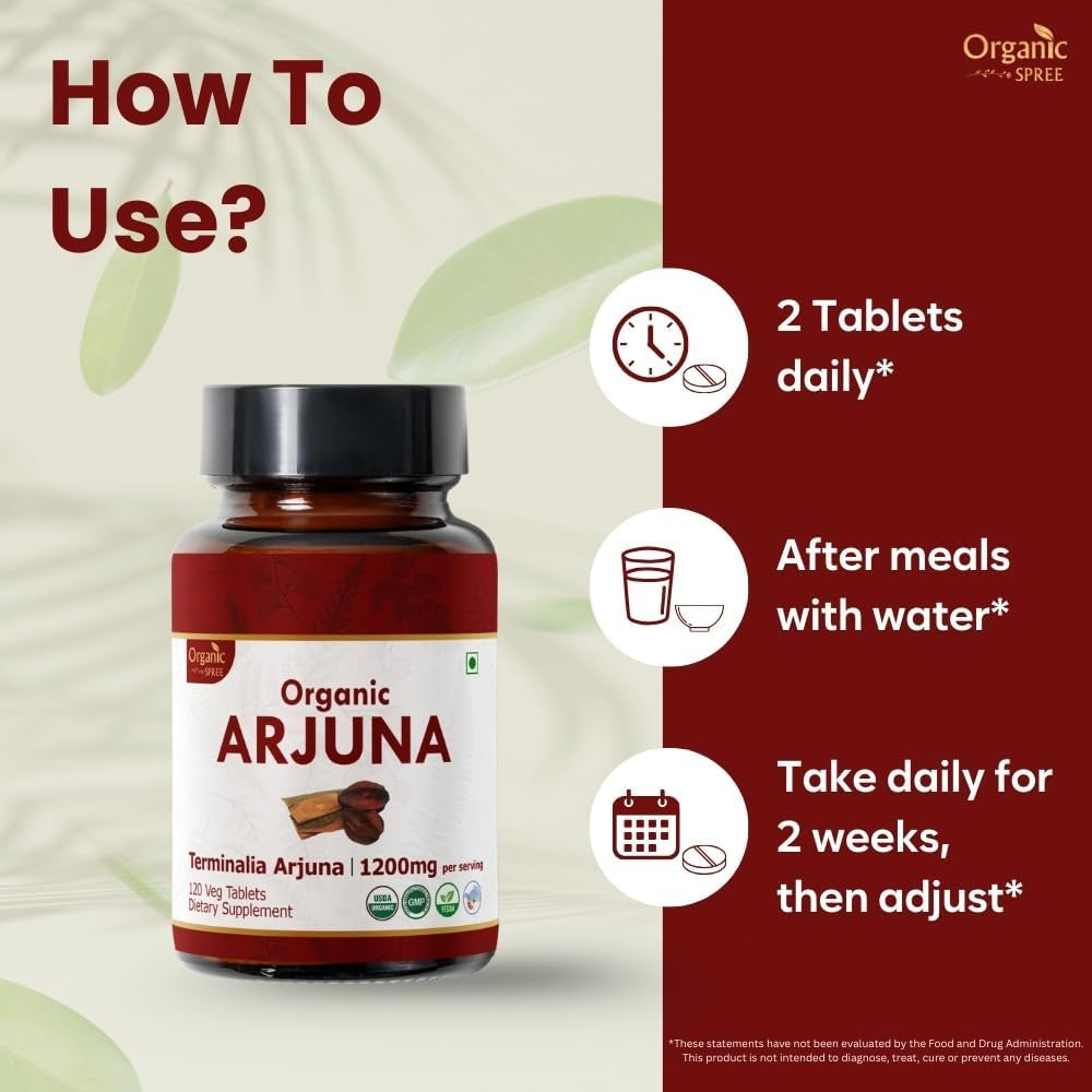 ORGANIC SPREE ARJUNA 120 Tablets | Terminalia Arjuna (Arjuna) | USDA Organic Certified | Organic and Natural 120Tab (1)