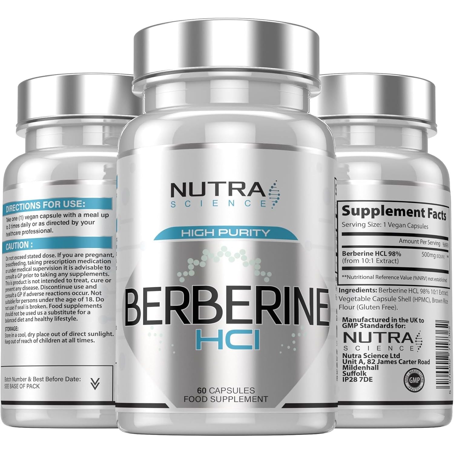 Berberine Supplement (98% Purity) Advanced Berberine High Strength 500Mg, 60 Natural Berberine Capsules Vegan Tablets
