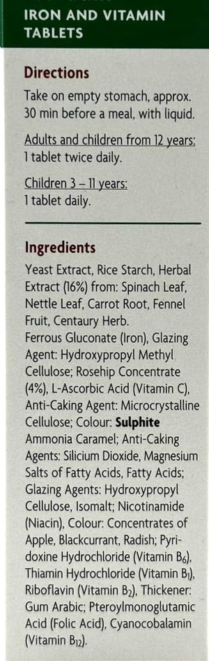 Flora Iron and Vitamin Supplement, Gluten-Free, Lactose-Free - 84 Vegan Tablets (Pack of 2) 168 in Total