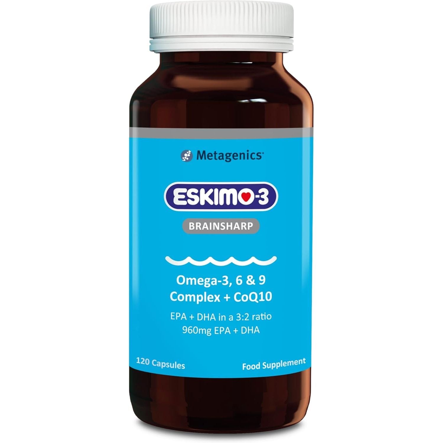Eskimo-3 Brainsharp Fish Oil by Metagenics - Omega-3, 6 & 9 + Coq10 for Memory & Concentration - 960Mg EPA & DHA - Lemon, 120 Capsules