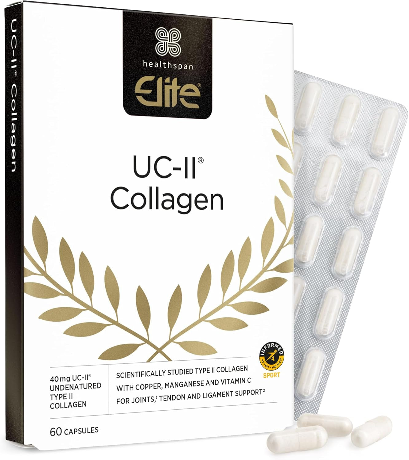 Healthspan Elite UC-II® Collagen (60 Tablets) | Contributes to Normal Collagen Formation | Supports Joint Function and Tendon & Ligament Support | Effective Daily Dose at Just 40 Mg UC-II