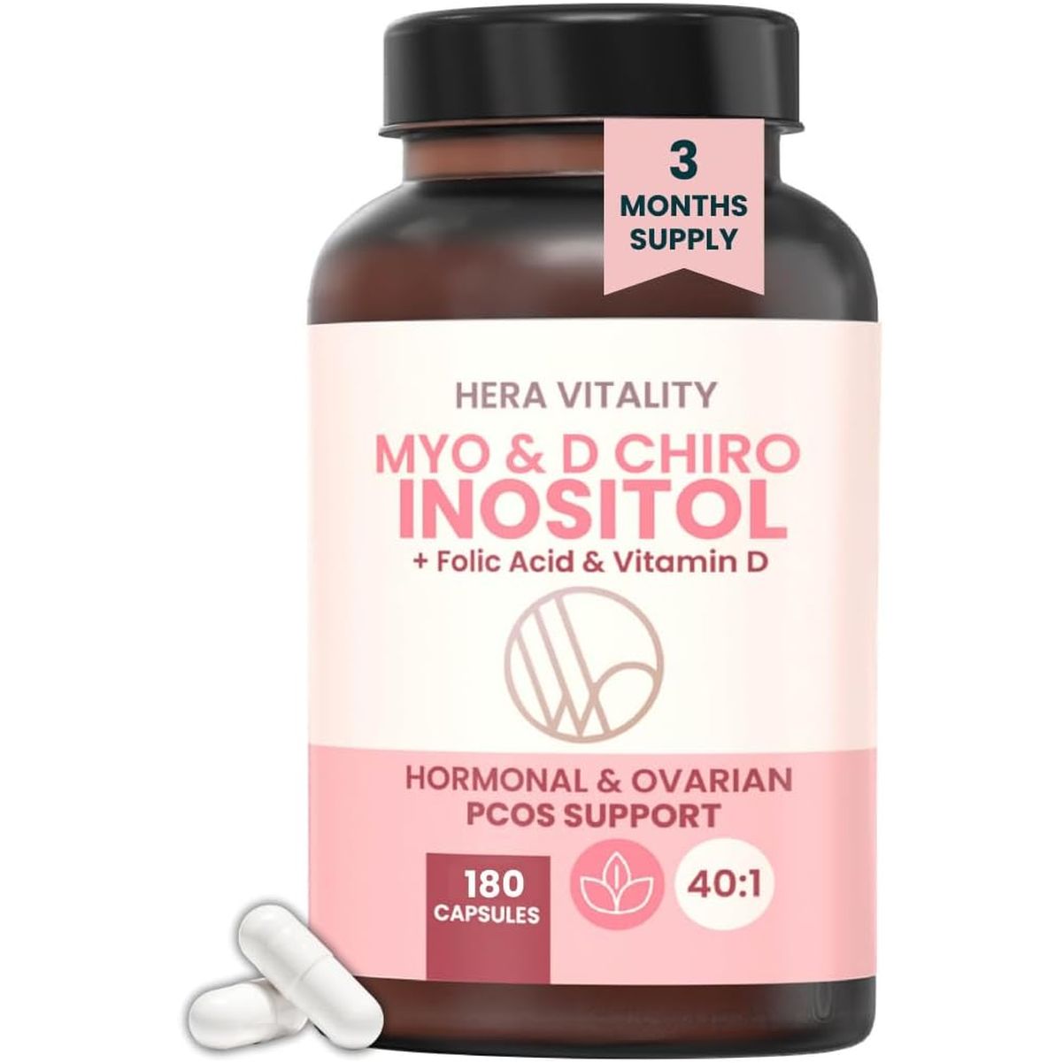 Inositol Supplement for Women (180 Capsules) 3 Month Supply | Myo-Inositol & D-Chiro 40:1 with Folic Acid & Vitamin D | PCOS, Hormone Balance, Pre Conception Fertility & Ovulation Support