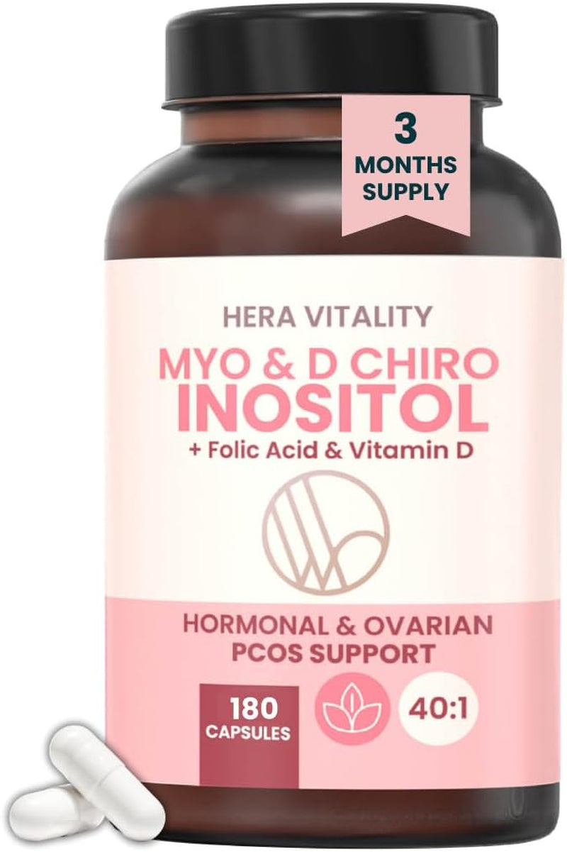 Inositol Supplement for Women (180 Capsules) 3 Month Supply | Myo-Inositol & D-Chiro 40:1 with Folic Acid & Vitamin D | PCOS, Hormone Balance, Pre Conception Fertility & Ovulation Support