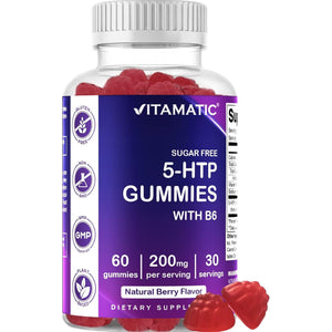 Vitamatic Sugar Free 5-HTP 200Mg Gummies with B6 – 60 Pectin-Based Gummies – Mood Support & Stress Relief