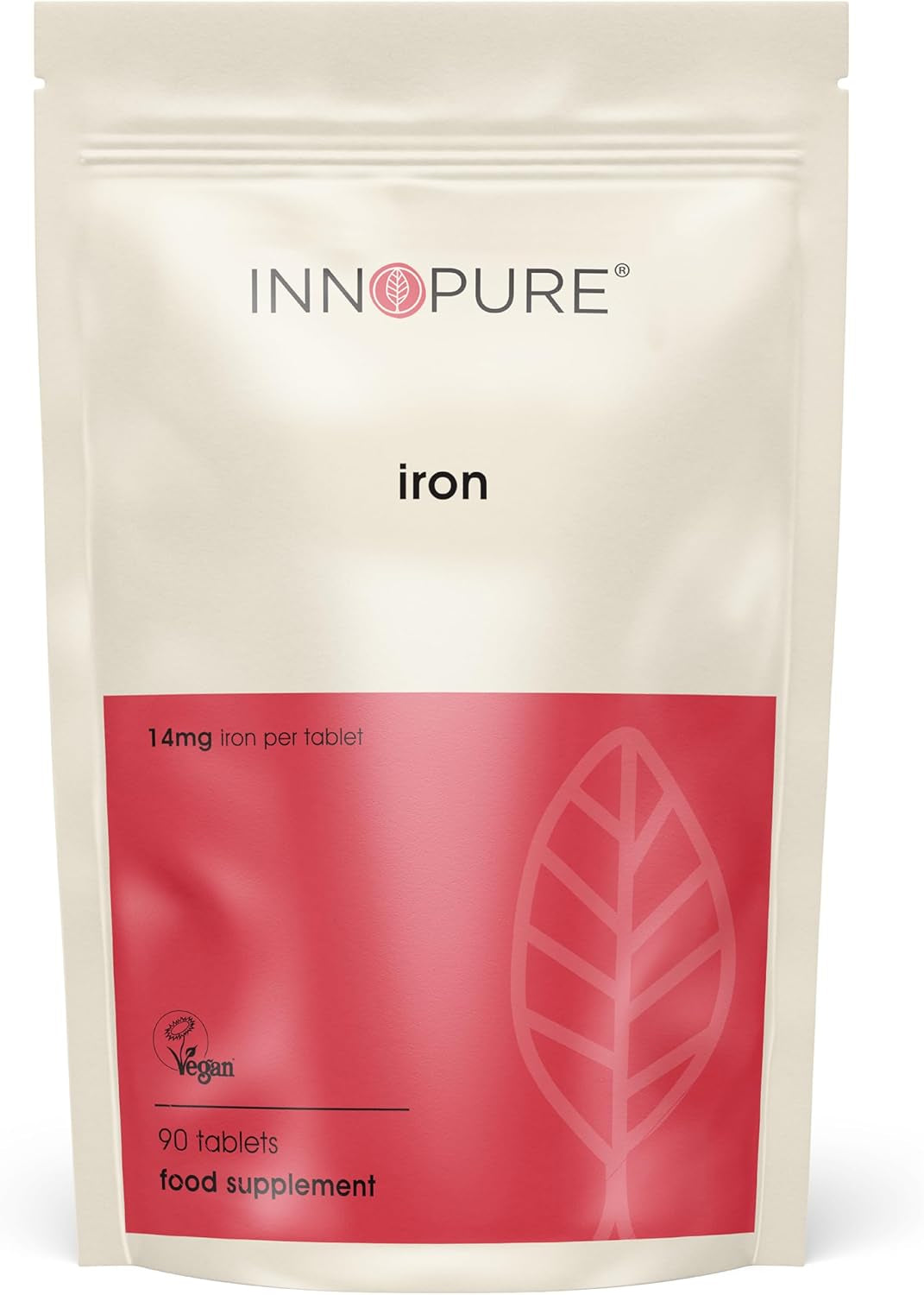INNOPURE Iron Tablets High Strength 14Mg - Vegan Iron Supplements for Women and Men, Reduces Tiredness and Fatigue, 1 Daily Tablet (90 Count) UK Made