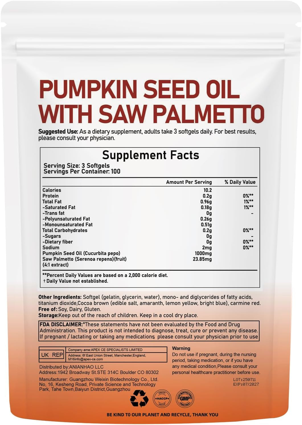 300 PCS Pumpkin Seed Oil Capsules,Pumpkin Seed Extract | 2 in 1 Pumpkins Seed Oil for Hair Growth, Cold Pressed, Supports Hair, Heart, Skin Supplement | Non-Gmo | Gluten Free