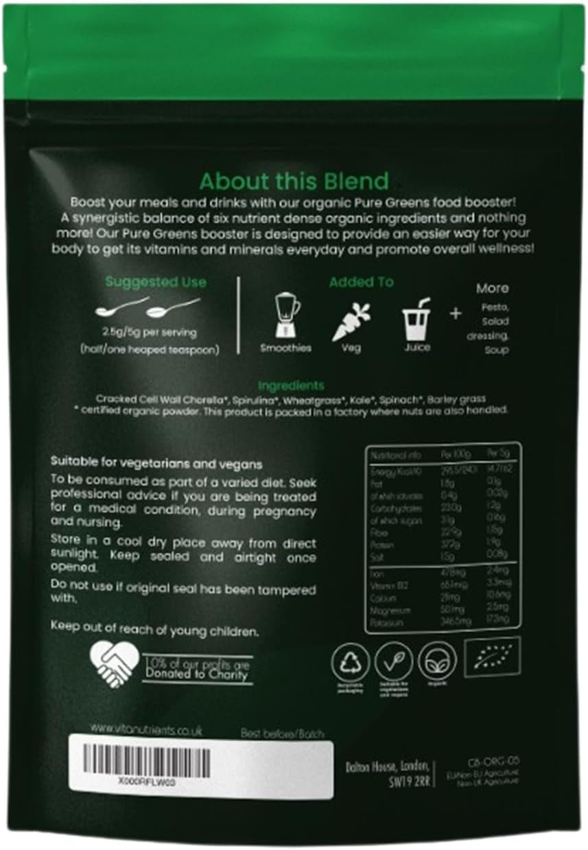 Pure Greens Superfood Powder 150G - Premium Organic Blend of 6 Plant Based Super Greens - Vegan & Gluten Free - Vitamin Fibre & Mineral Rich Formula - Made in the UK