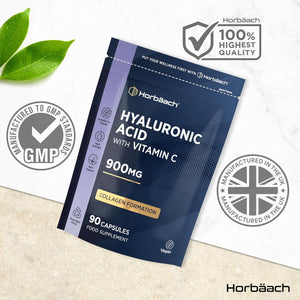 Hyaluronic Acid Supplement 900Mg | 90 Vegan Capsules | High Strength Bioavailable Formula with Vitamin C | by Horbaach